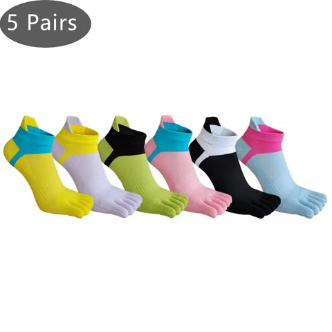 5 Pairs Women's No Show Cotton Toe Socks - Breathable, Deodorant, Invisible Ankle - Summer Fashion