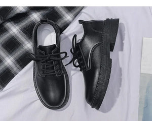Men's Black Leather Oxford Loafers Anti-Slip Platform Derby Shoes Business Casual