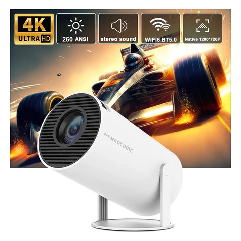 4K Android Projector, Dual WiFi 6, 260 ANSI, BT5.0, Home Cinema & Outdoor, 1080p/720p, HY300 Pro