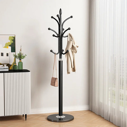 Floor Standing Iron Hat and Coat Rack, Minimalist Vertical Clothes Hanger for Bedroom and Living Room Storage