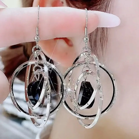 Circle Black Crystal Dangle Earrings for Women - Fashion Party Jewelry, Gift Accessories