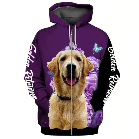 Chihuahua Puppy Zip Hoodie Women Floral Graphic Casual Sportswear Dog Lover Top