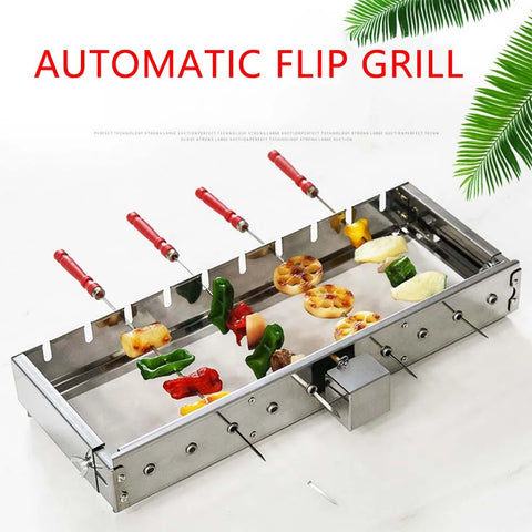Commercial Automatic Skewer Grill: Stainless Steel Rotating BBQ & Hot Dog Roller Adjustable Width Griddle