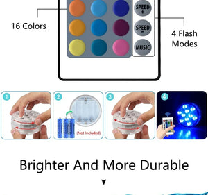 10 LED RGB Underwater Lights with Magnetic Cups, 16 Colors for Fish Tank, Pool Lighting, Aquarium, and Plant Growth
