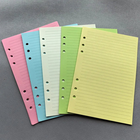 A5 A6 Colorful Loose-Leaf Refill Paper, 50 Sheets, Lined/Blank/Grid Pages, Stationery Inserts