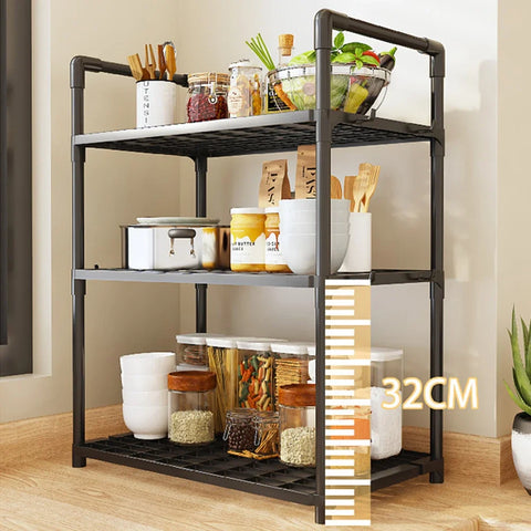 2-3 Tier Kitchen Storage Shelf, High-Capacity Easy-Install Spice Rack, PP Material, Modern Minimalist Design