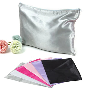 10 Satin Wig Bags for Hair Extensions, 35x25cm Silk Storage with Zipper