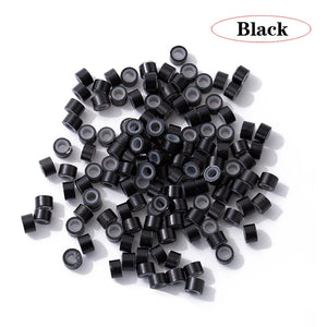 100pcs Silicone Micro Rings Beads for Hair Extensions Beige Black 5x3x3mm Micro Nano Loop Links
