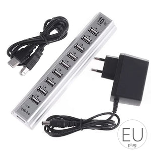 10-Port USB 2.0 Hub Splitter for Keyboard, Mouse, U-Disk, Phone Charging Cable Adapter