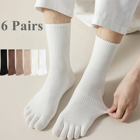 6 Pairs Men's Cotton Toe Socks, Five Finger Design for Running & Yoga Sports