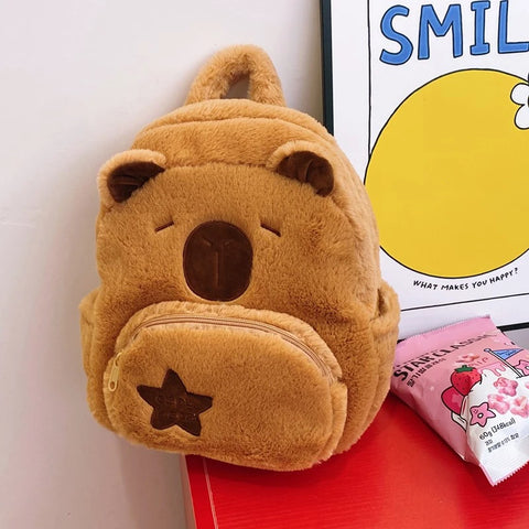 Capybara Plush Backpack - Cute Cartoon Crossbody Bag for Students, School Bags