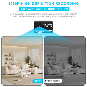 1080p HD Mini Alarm Clock Spy Camera WiFi App, Night Vision, Motion Detection, DVR Security Recorder