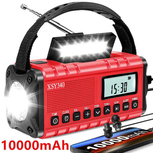 10000mAh Solar Hand Crank Emergency Radio - NOAA AM/FM/SW with Flashlight & Weather Alerts