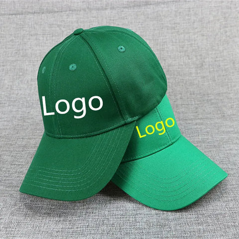 Custom Logo Green Cotton Baseball Cap - Embroidered DIY Sports Hat for Women Tennis Golf Fishing