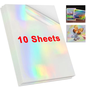 10 Sheets A4 Holographic Transparent Self-Adhesive Cold Laminating Film for Crafts and Photos - Stars & Dots Pattern