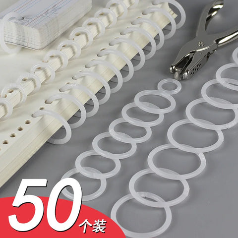 50 Pcs Plastic Ring Binder Hoops for Loose-Leaf Albums & Office Binding, 15-40mm Size Options