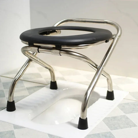 Foldable Portable Maternity Toilet Chair for Elderly - Stainless Steel Bathroom Stool