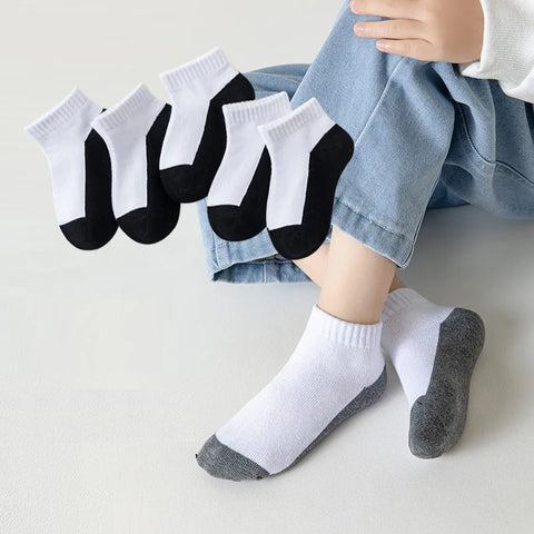 5 Pairs Kids Summer Cotton Socks Black White Gray Ages 1-12 Boys Girls Fashion