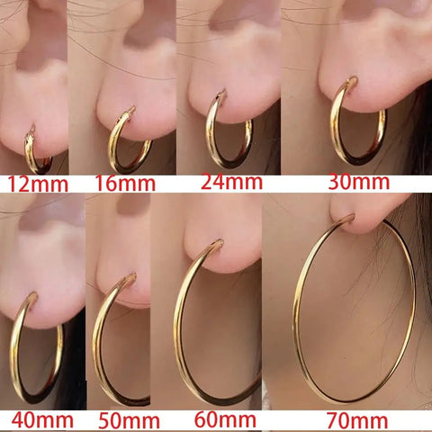 Gold Stainless Steel Hoop Earrings - Men's Classic Circle, Big/Small Round Trend Jewelry 2024