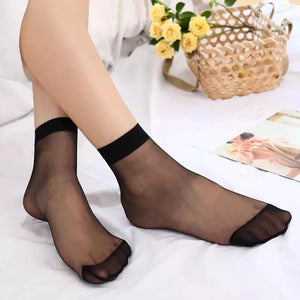 10 Pairs Transparent Thin Crystal Nylon Ankle Socks for Women Summer Fashion Skin Tone