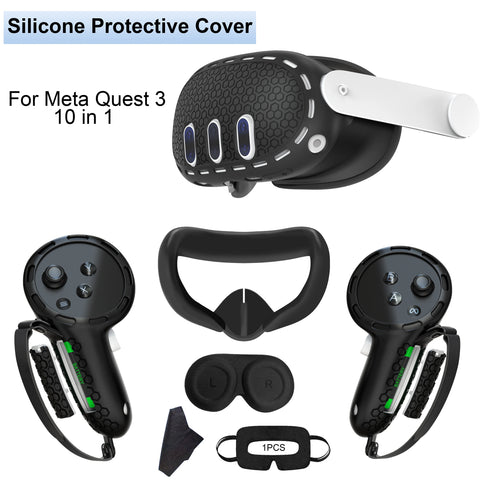 10-in-1 Silicone Controller Case for Meta Quest 3/3s, Grip Protector & Battery Cover, VR Headset Accessories