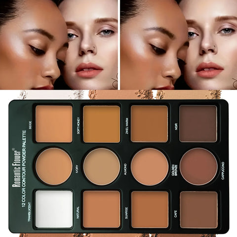 12-Color Matte & Shimmer Eyeshadow Palette with Contour & Highlight Kit