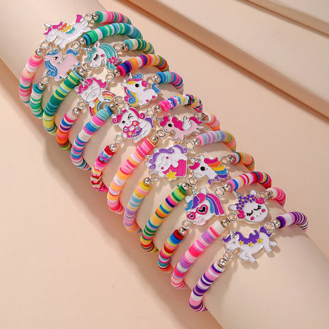 12pcs Unicorn Cat Flower Charm Elastic Beaded Bracelets Set for Women Birthday Party Jewelry Friendship Gifts