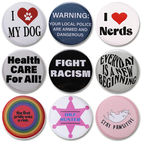 Creative Round Animal Letter Pins Brooch Badge Cartoon Quotes Jewelry for Kids Friends 32/44/58mm