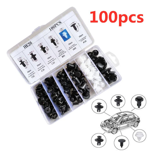 Car Fastener Clip Kit 50/100pc - Bumper, Fender, Door Trim Pin Rivet Retainers