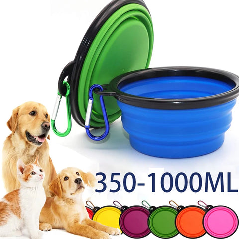Collapsible Silicone Pet Bowl 2-in-1 Travel Feeder with Carabiner, Food & Water Dispenser for Dogs & Cats