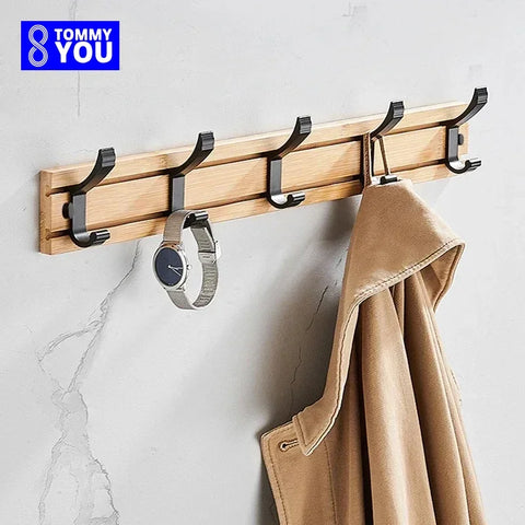 Adjustable Bamboo Wall Coat Rack Clothes Hook for Living Room Bedroom Entryway Hat and Garment Stand