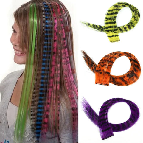 18" Long Straight Synthetic Clip-In Hair Extensions for Women - High Temp Fiber Feather Wig, Blue Rose Multicolor