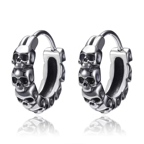 Gothic Skull Hoop Earrings Hypoallergenic Men's Punk Rock Jewelry