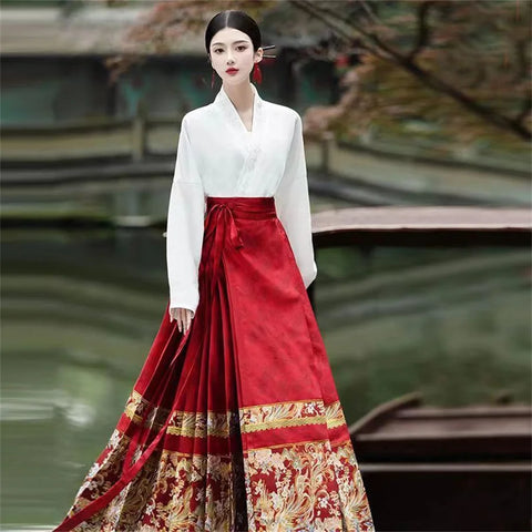 Chinese Style Skirt Set - Autumn 2024 Horse Face Design for Daily Wear