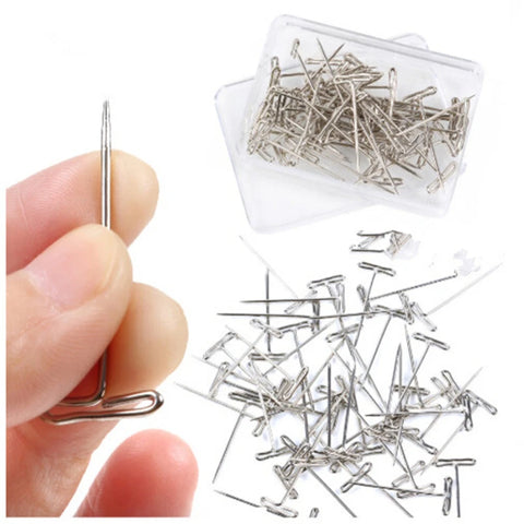 Assorted T-Pins for Wig Making, Blocking, Knitting – 50/100pcs Stainless Steel Needles, 27-50mm