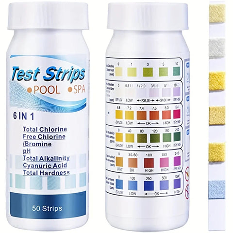 50 Strips 6-in-1 Test Kit for Pool & Spa Water - Chlorine, Bromine, pH, Alkalinity, Cyanuric Acid
