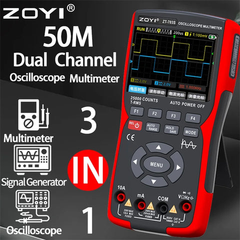 3-in-1 Digital Oscilloscope, Multimeter, Signal Generator, Dual Channel 50MHz, Automatic Tools