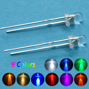 1000pcs 3mm LED Diode Kit: White, Red, Yellow, Blue, Green - Assorted Light Bulbs for DIY Electronics