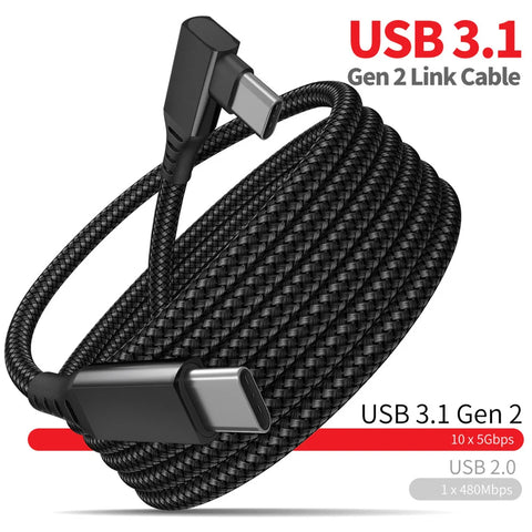 2-in-1 Fast Charging USB-C to USB-C Cable for Oculus Quest 2, 5m/6m, Quick Data Transfer VR Accessories