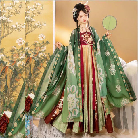 8XL Women's Hanfu Costume - Traditional Chinese Cosplay Dress, Plus Size, Green & Red