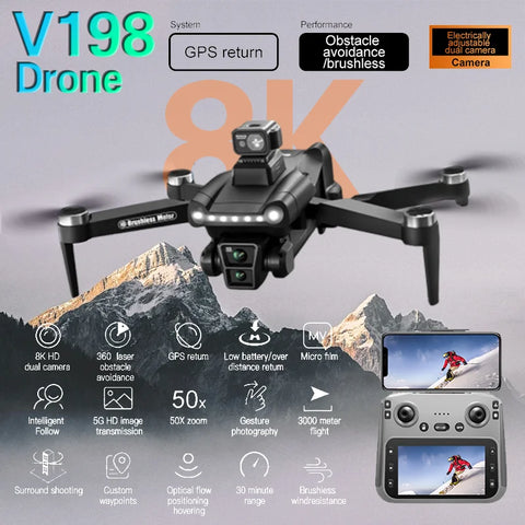 Foldable 8K Drone with GPS & Obstacle Avoidance, Brushless Motors, Professional Aerial Photography Quadcopter