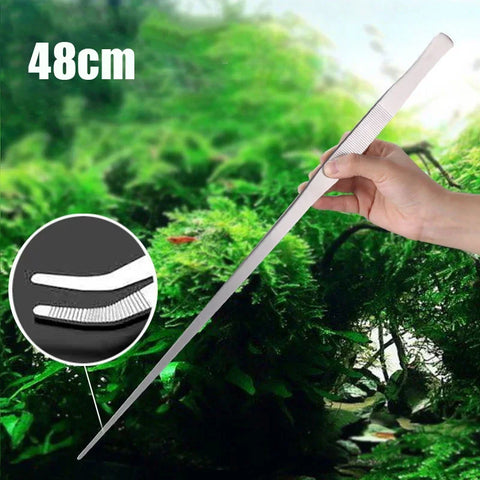 48cm Curved Stainless Steel Aquarium Tongs - Reptile Feeding & Plant Care Tool