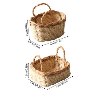 1/12 Miniature Dollhouse Handwoven Rattan Basket for Vegetables & Flowers - Adorable Dollhouse Decor Accessory