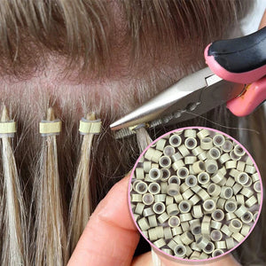 100pcs Silicone Micro Rings Beads for Hair Extensions Beige Black 5x3x3mm Micro Nano Loop Links