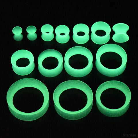 Glow-in-the-Dark Silicone Ear Plugs & Tunnels 3mm-24mm Stretchers for Men & Women, 3pcs Set