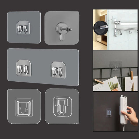 Clear Adhesive Wall Hooks Multipack - Heavy-duty for Kitchen & Bathroom Storage