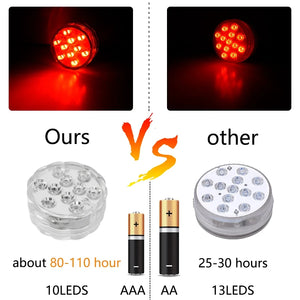 10 LED RGB Submersible Underwater Light for Pool, Garden, Wedding, Party, Aquarium, Vase, Bowl - Battery Operated