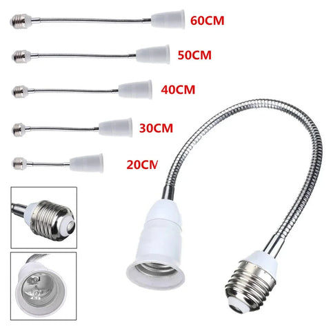 Flexible E27 Lamp Holder Extension 20-60cm Adjustable Bulb Base Screw Socket Converter White