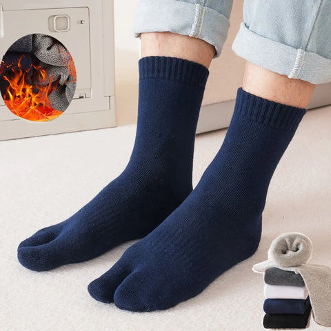 5 Pairs Men's Winter Thermal Tabi Socks 2-Toe Flip Flop Mid-Tube Warm Cotton Casual