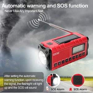 10000mAh Solar Hand Crank Emergency Radio - NOAA AM/FM/SW with Flashlight & Weather Alerts